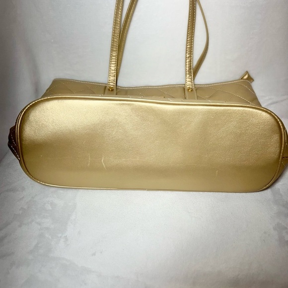 Montana West Metallic Gold Quilted Tote 10”x 14”x 5” Zipper Closure - Picture 8 of 10